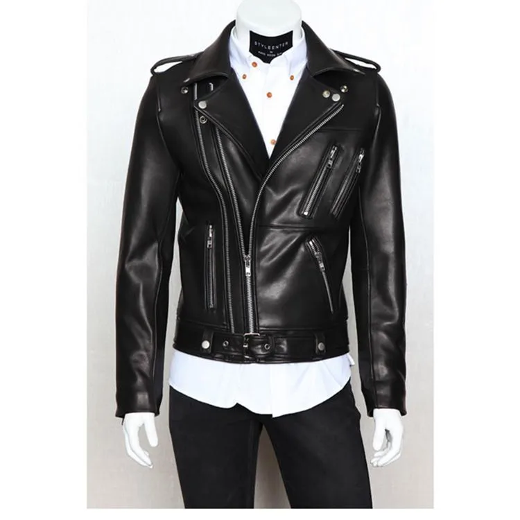 Leather Jacket Men Nice Autumn spring Pop Products Temperament Male Locomotive Leather Jacket Multi-zipper Lapel Design