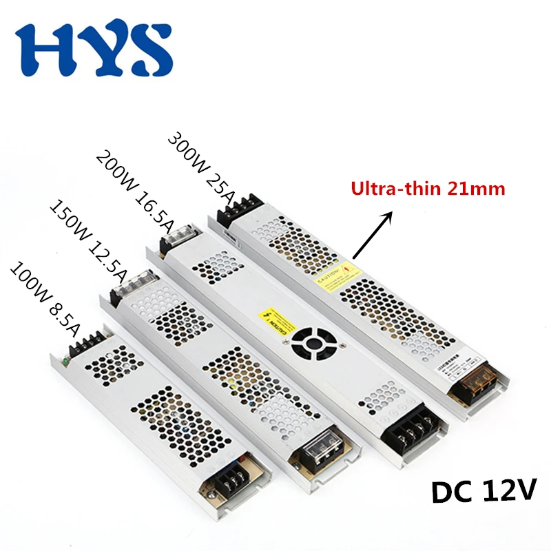 

Power Supply DC 12 V 100W 150W 200W 300W Thin Switching Source LED Lighting Transformator AC 220V to DC12V Voltage Converter