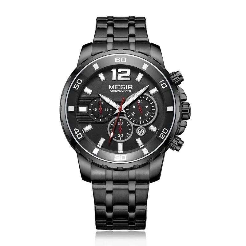 

MEGIR Men Watch Top Luxury Brand Chronograph Calendar Wristwatch Military Sport Full Steel New Male Clock Relogio Masculino 2068