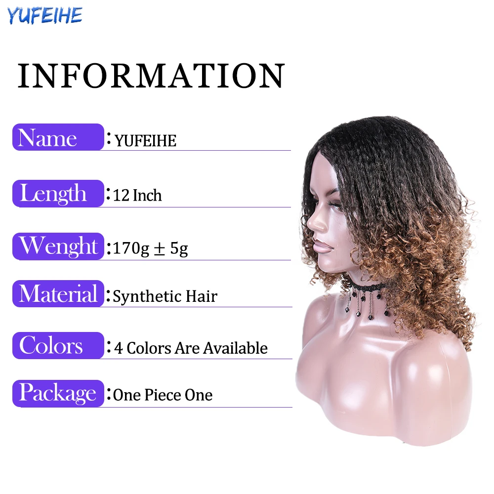 Yufeihe Synthetic Wigs Afro Curly Hair Wig For Women Wigs Braid 12'' Yaki Straight Heat Resistant Fiber African Wig Party Daily