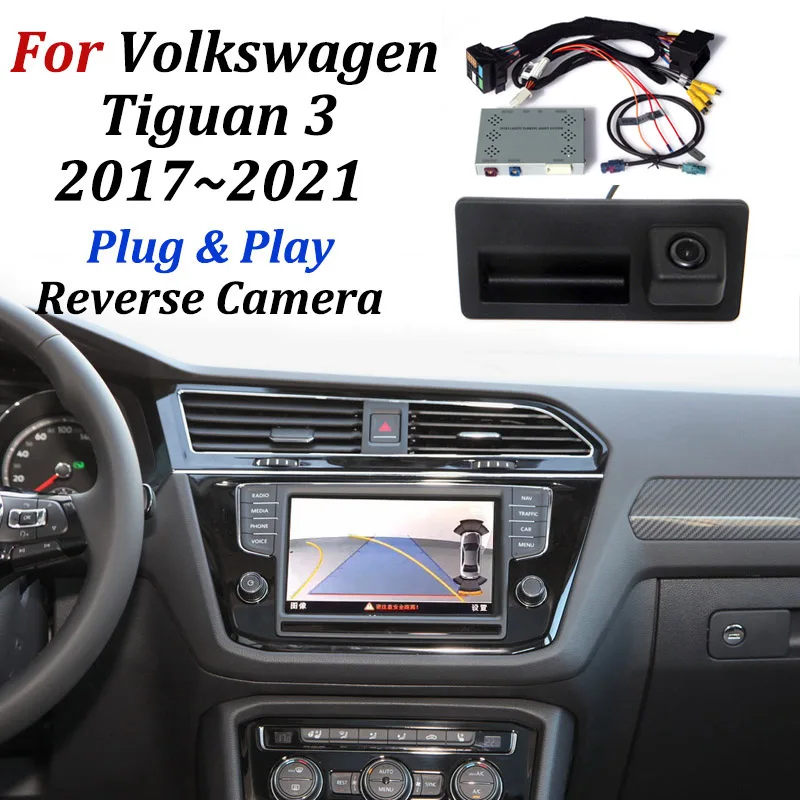 Front Rear Camera Kit For Volkswagen VW Tiguan 3 2017~2021 OEM Display Screen Upgrade Backup Rearview Reversing Camera Decoder