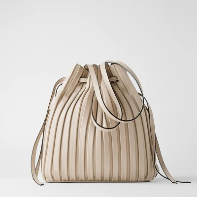 IN STOCK Miyake pleated PU Ruched  drawstring bag shoulder messenger bag soft surface bucket bag Mini crossbod HOT SELLING