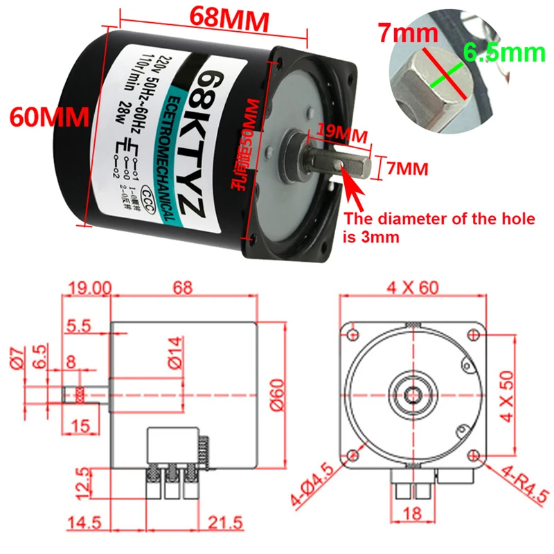 Imagem -03 - Ímã Permanente do Motor Síncrono 68ktyz 28w C.a. 110v 220v Velocidade Engrenada 2.5rpm110rpm Torque Alto 100kg cw Ccw Invertido para a Frente