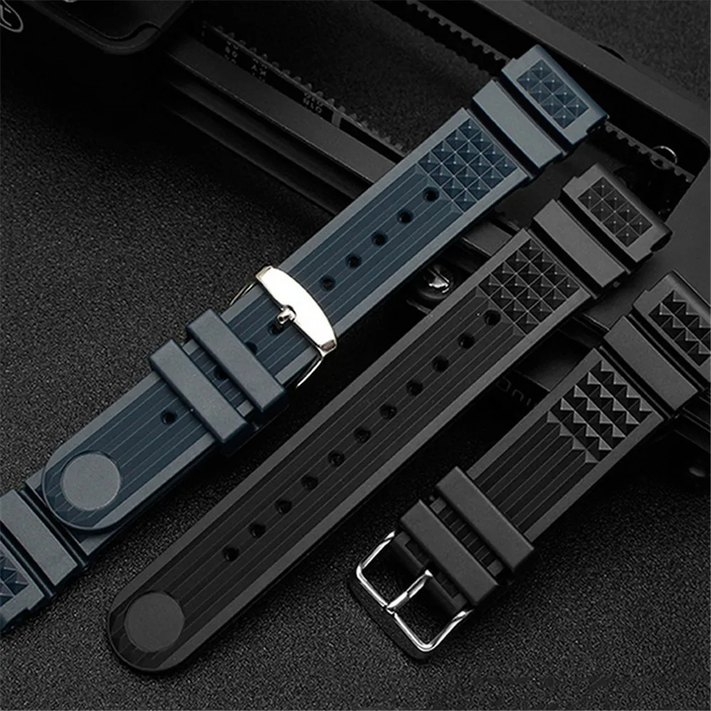 Silicone Watchband 20 22mm Men Sports Diving Rubber Watch Strap Black/Blue Steel Buckle For SLA017J1 SLA037J1 SLA039J1