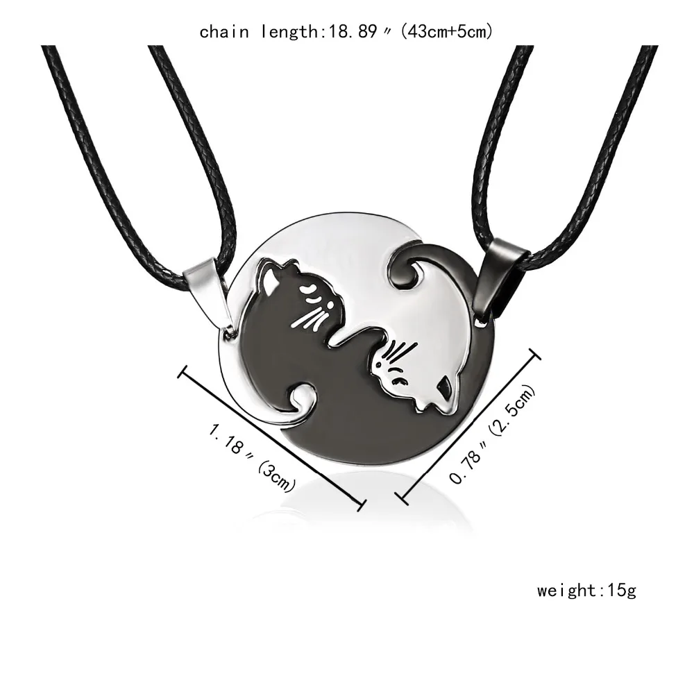 Cat Couple Necklaces For Lovers Yin Yang Animal Pendant Necklace Heart Couples Friendship Jewelry for Lovers Best Friends Gift