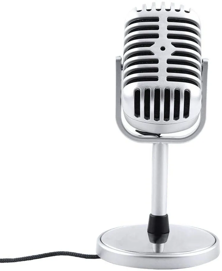 Micrófono retro, micrófono estéreo dinámico de estilo retro clásico con cable de audio de 3,5 mm para PC portátil