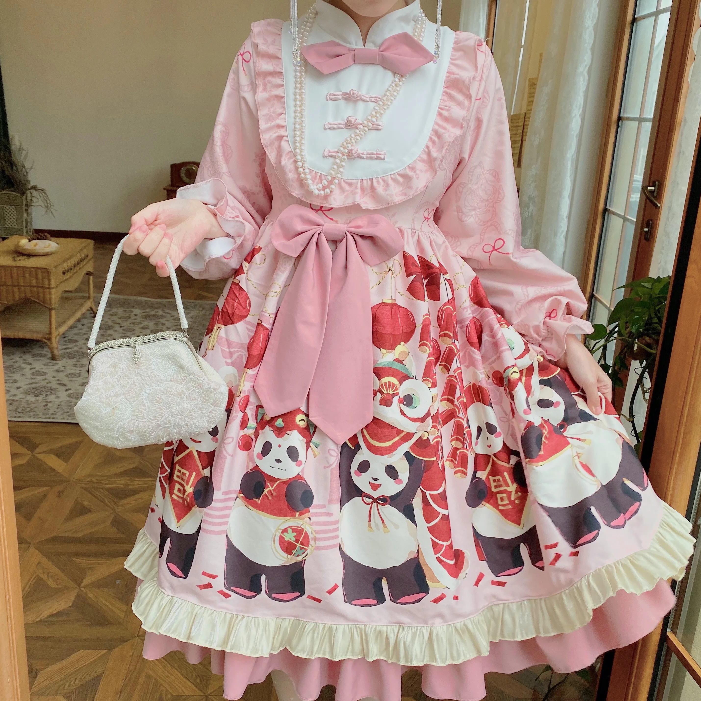 Adrette student Hanfu retro süße lolita weiche mädchen viktorianischen nette druck kawaii mädchen loli cos gothic lolita kimono