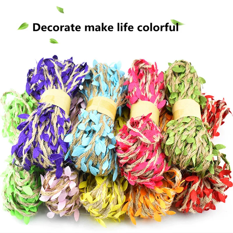 1M 5M Simulation Green Leaves Weaving Hemp Rope DIY Wedding Birthday Wedding Decoration Rattan Gift Bouquet Packaging Rope YJ288