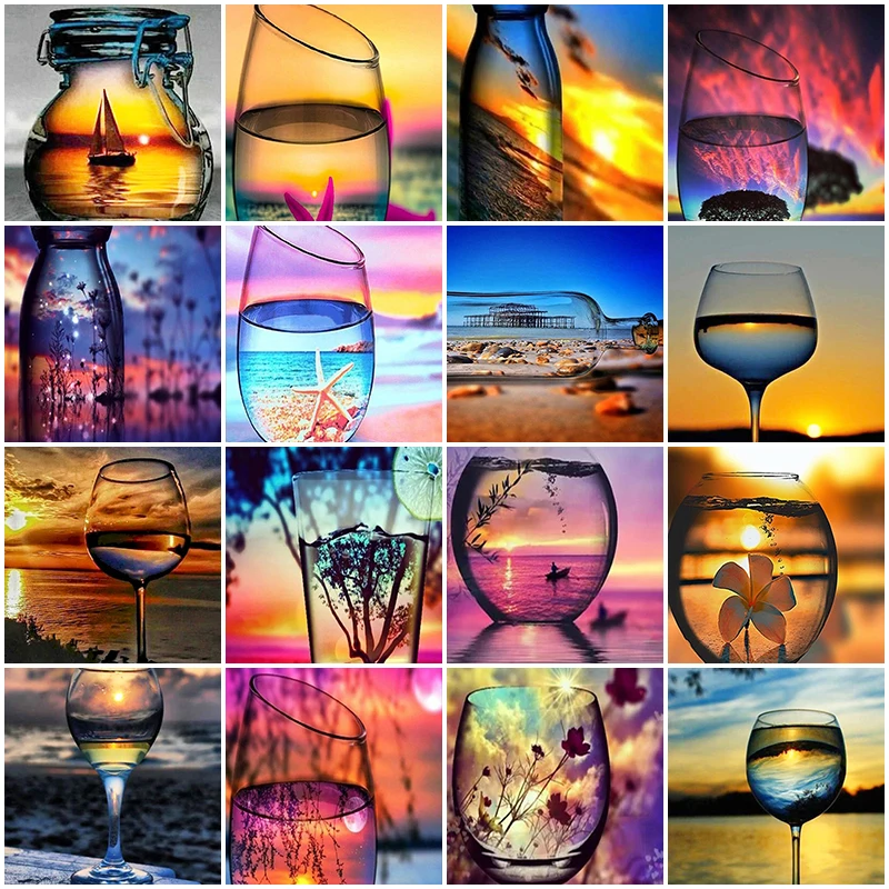 

5D DIY Diamond Painting Cup Sunset Scenery Cross Stitch Kit Full Drill Embroidery Mosaic Art Picture Of Rhinestones Home Decor