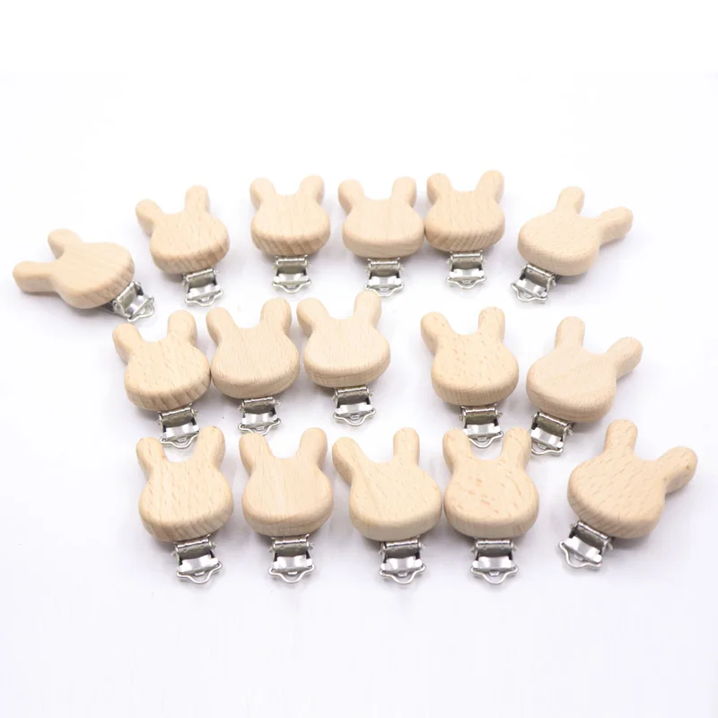 10pcs Pacifier Wooden Birds Clip Baby Teether Rabbit Ecofriendly Crafts Wooden Dummy Clips For Baby Newborn Dummy Clip Chains