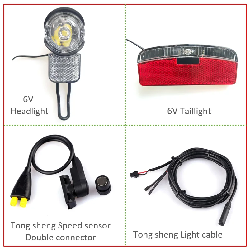 6V Electric Bike Light Headlight Taillight Speed Transmitter and Cable For Tongsheng Mid Drive Motor Kits Bicycle Lamp