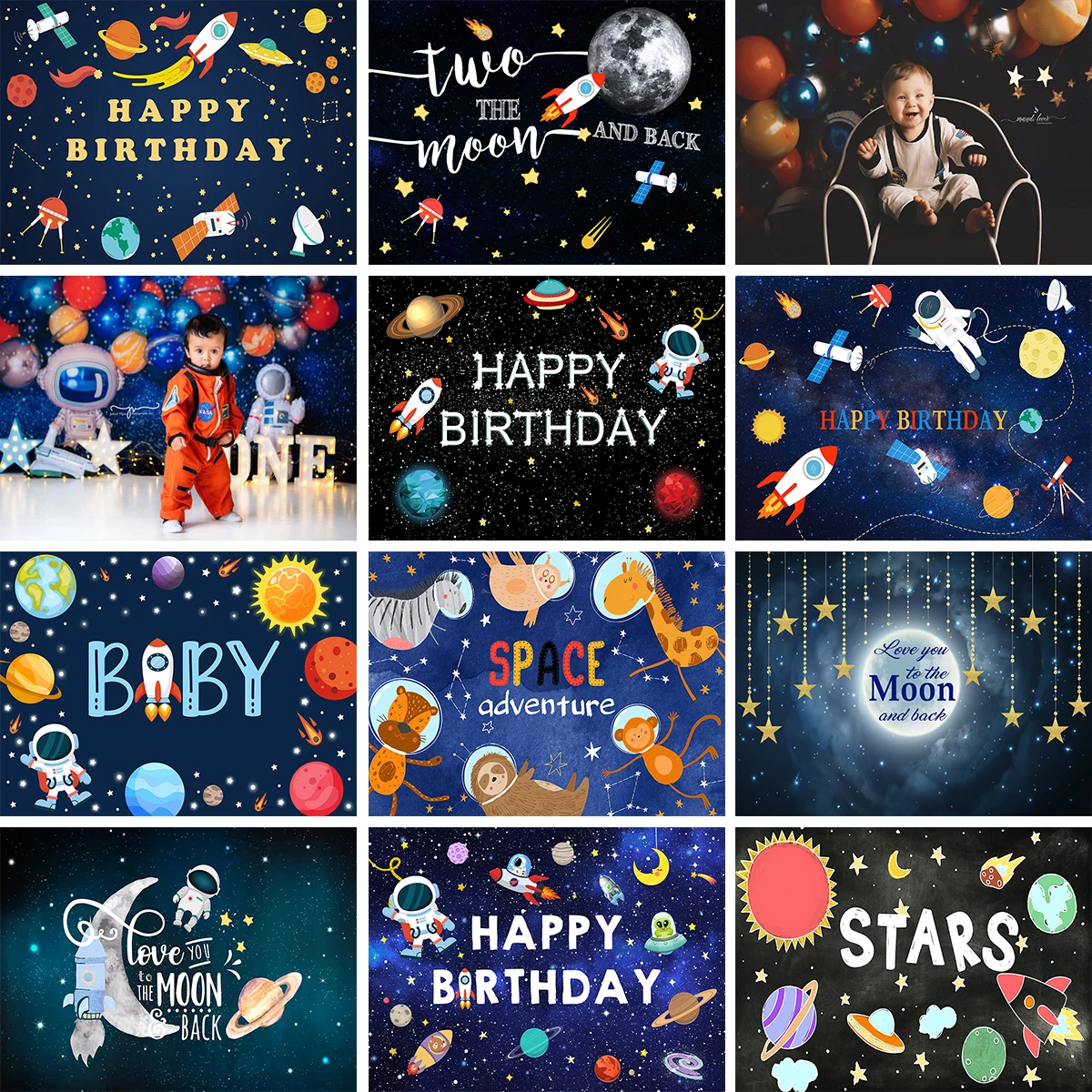 

Space Astronaut Backdrop Kids Baby Portrait Photography Background Stars Moon Decor Universe Boy Cake Smash Props Photostudio