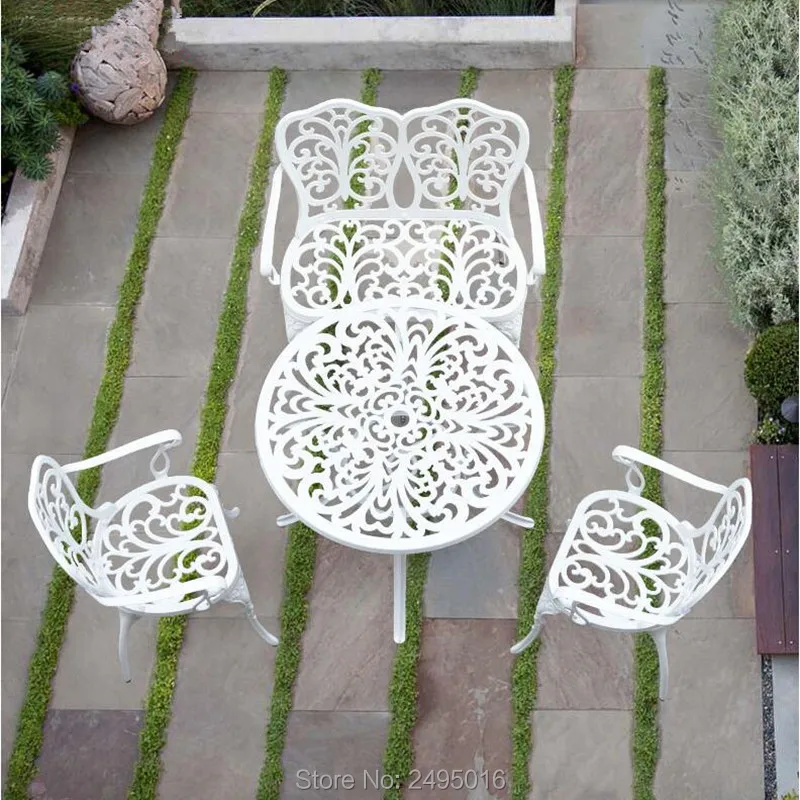 Outdoor furniture set of 4pcs Garden Arm chairs love seater aluminum patio Dining table  Bistro Set metal Yard Balcony  Lawn