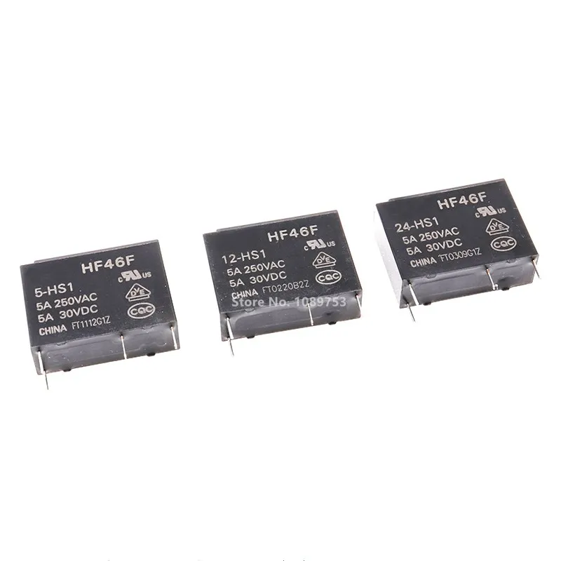 

5PCS HF46F Relays 5A 4Pin HF46F-5-HS1 HF46F-12-HS1 HF46F-24-HS1 Power Relay A Normally Open 5 12 24 VDC 5A 250VAC