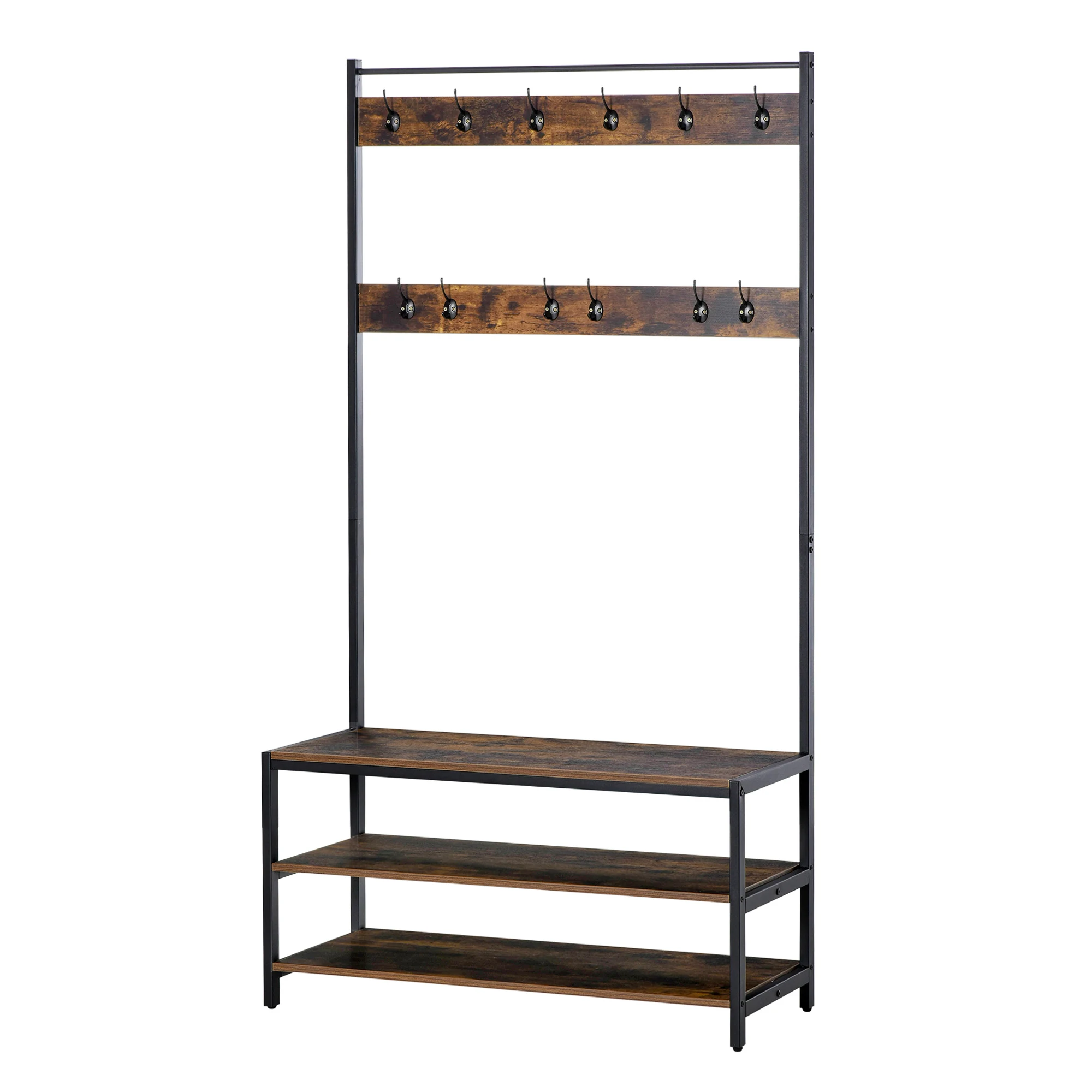 HOMCOM rack with shoe rack 12 hooks and 3 shelves Industrial structure