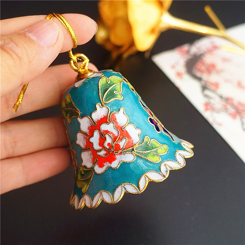 Chinese Cloisonne Enamel Filigree Small Bell Ornaments Home Decor Christmas Tree Hanging Accessories Car Keychain Pendant