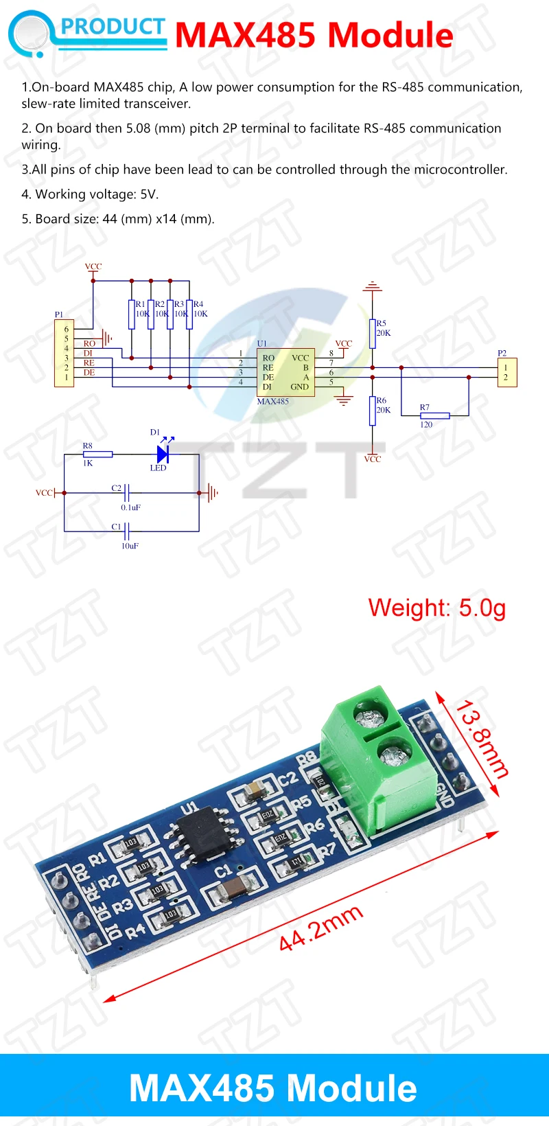 TZT TTL Turn To RS485 Module Hardware Automatisches Flow Control Modul Serielles UART Level Gegenseitige Konvertierung Stromversorgungsmodul – Detail 1