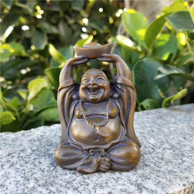 Stone Color Laughing Buddha Statues Ornaments Wealth Money Maitreya Buddha Sculpture Figurines Home Zen Garden Decoration