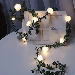 1.5M 3M LED Rose Flower String Lights Simulation Vine Leaf Fairy Light Christmas Decoration Garland Lamp For Room Wedding Garden