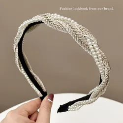 French Pearl Braided Bezel Hair Band Elegant Women's Pure Color Pleated Headband Fashionable Girl's Hair Hoop Hair Accessories