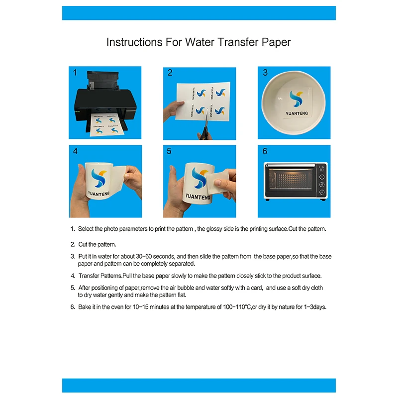 Calcomanía de tobogán de agua con láser, papel de transferencia A4 de Color transparente sin pulverización, calcomanía de cerámica, papel de