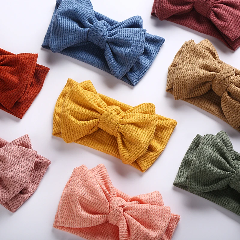 

2021 New Double Layer Waffle Knit Bow Headband Newborn Knotbow Turban Head Wraps Kid Children Christmas Party Hair Accessories