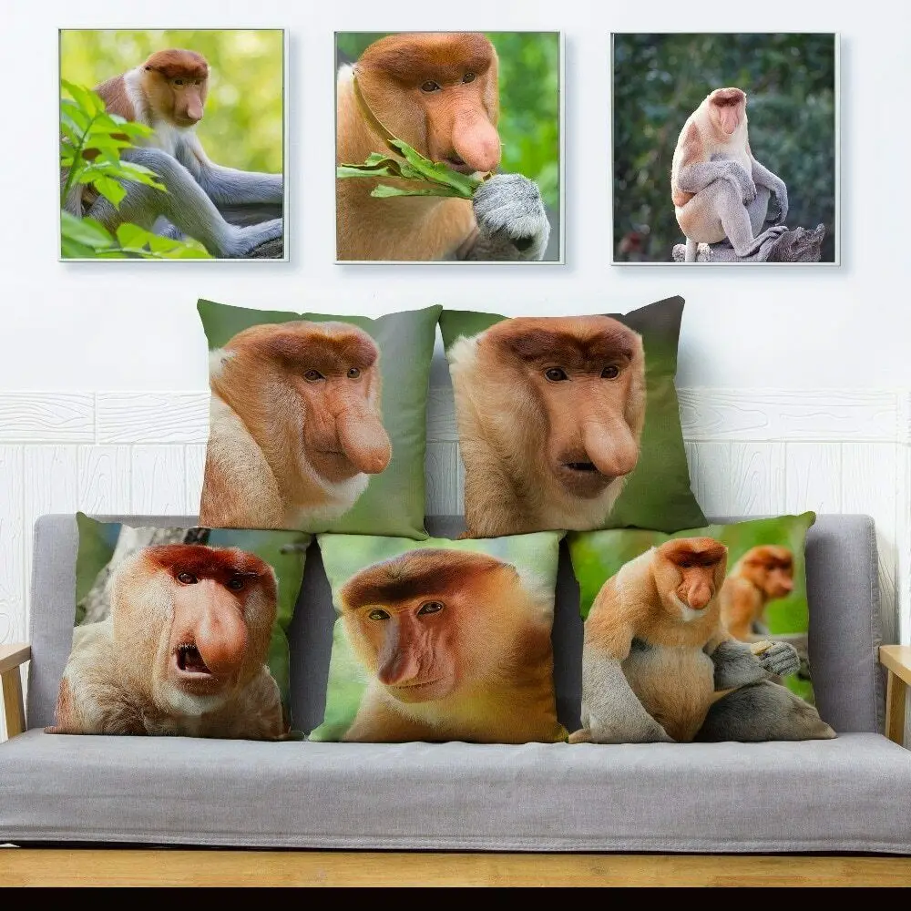 Nasalis larvatus Print Throw Pillow Proboscis Monkey Cushion Covers Linen Pillow