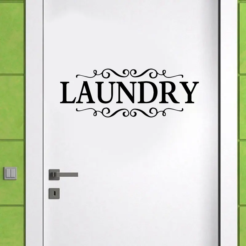 Laundry Decal Door Sticker Laundry With Scrolls Wall Decoration Home Decor Removable Waterproof Wallpaper Poster