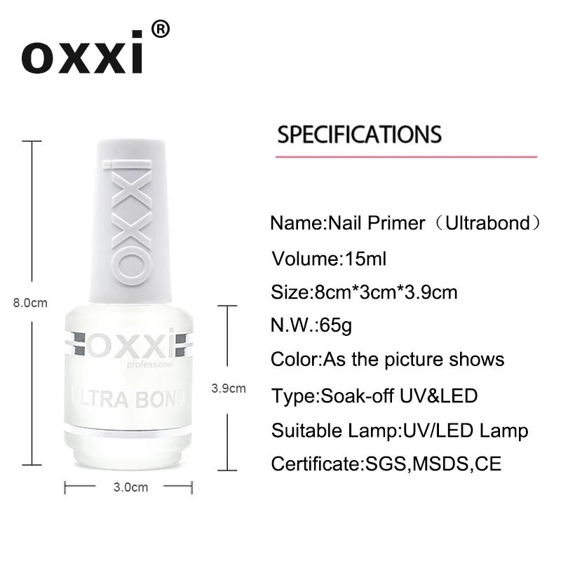 OXXI Neueste 15 ml Primer für Nägel Semi-permanent UV Lack Gel Nagellack Maniküre Säurefrei Ultrabond Gummi Basis Top Gel lak