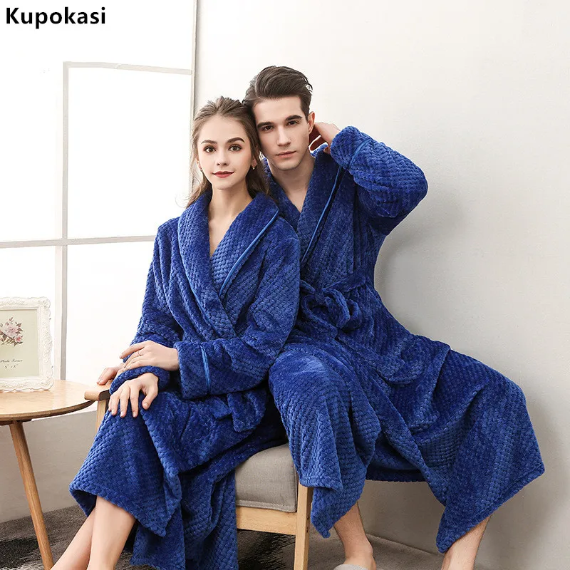 

Kupokasi Men/Women Bathrobe Lovers Thick Warm Robe Nightgowns Dressing Gowns Home Clothes Plus Size Sleepwear