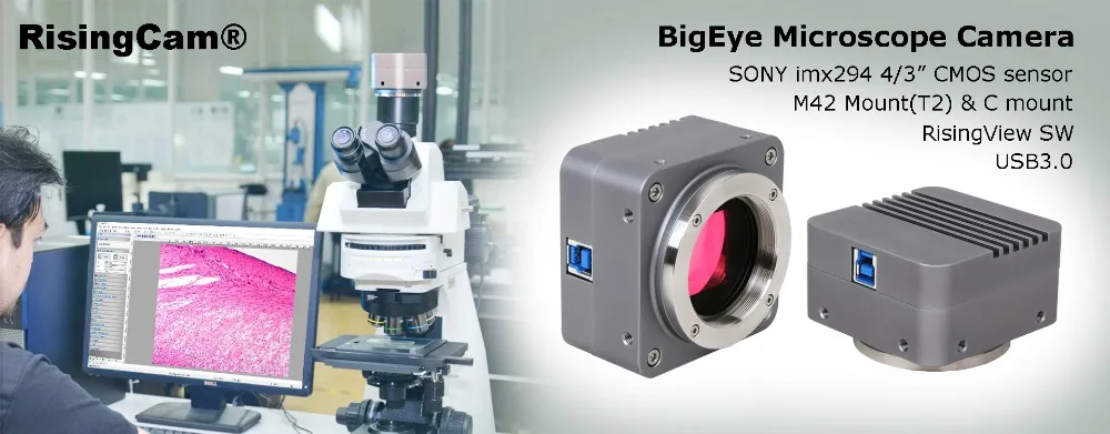 BigEYE USB3.0 10MP imx294 4/3" CMOS Digitalmikroskopkamera mit M42- und C-Mount für trinokulares biologisches Mikroskop – Detail 1
