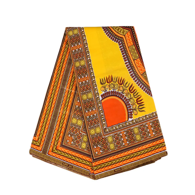 

2020 Fashionable African Dashiki Pattern Print Yellow 100% Cotton African Ankara Pagne Guaranteed Top Quality Wax Fabric 6 Yards