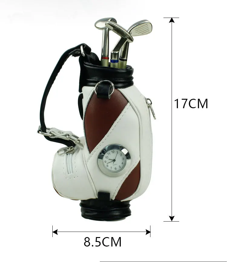 Golf Car With Pen and Watch Novelty Gifts with 3 Pieces Aluminum Pen Golf Bag Pencil Holder Golf Souvenirs Golf Accessories