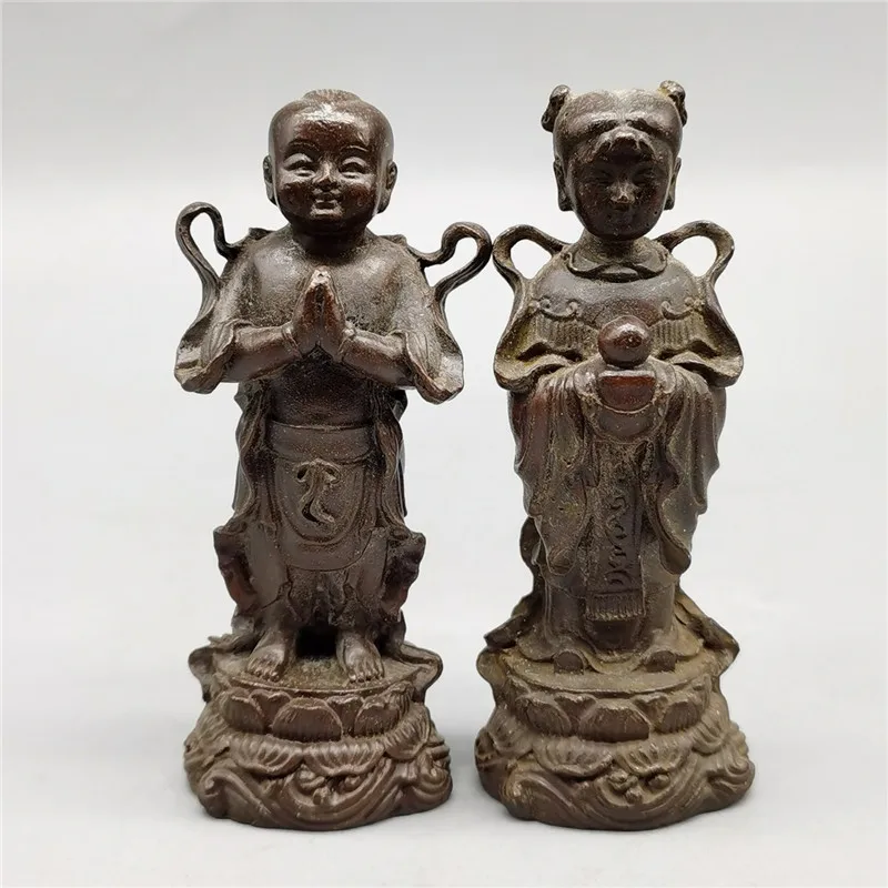 

Chinese Old Copper Statue Of Pure Copper Copper Golden Boy And Jade Girl Worship God