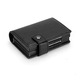 PUOU Men Card ID Holder Card Box Double Card Wallet Aluminium RFID Blocking Metal Card Package Card Holder Credit Card Case