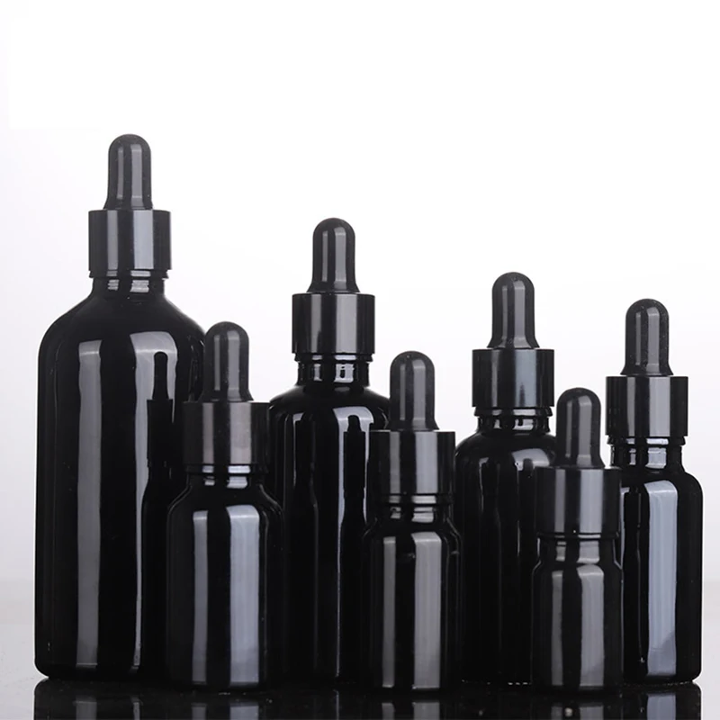 

10pcs/lot 10ml 15ml 30ml 50ml Glass Black Dropper Bottles Essential Oil Bottles For Perfume Armatherapy Makeup Containers