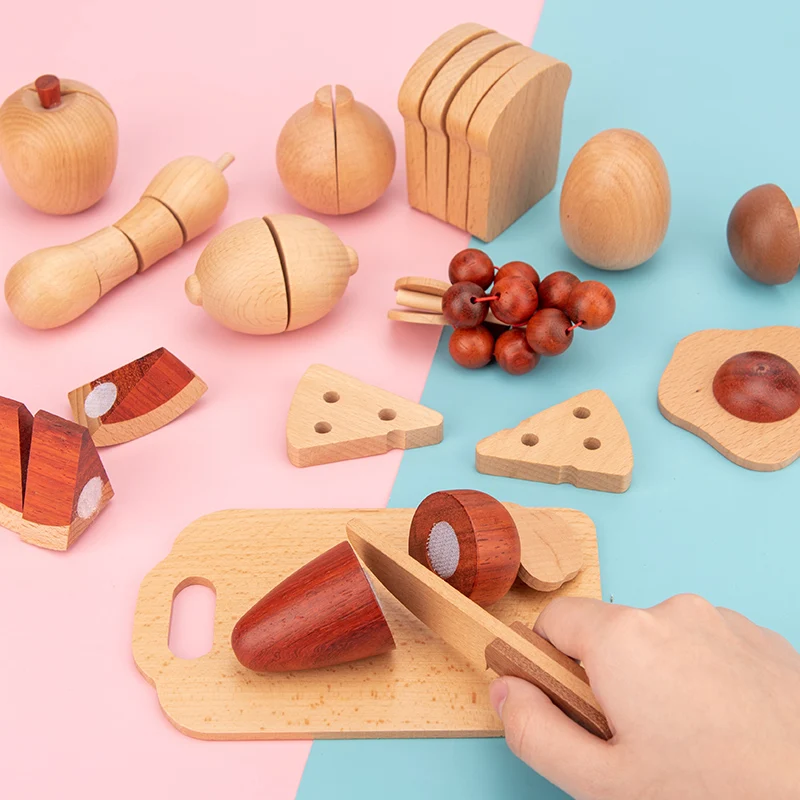 Juego de cocina de simulación clásico de madera Montessori, juguetes de frutas cortadas de troncos de alta calidad, regalos de Educación Temprana, casa de juegos, juguetes para niños gif