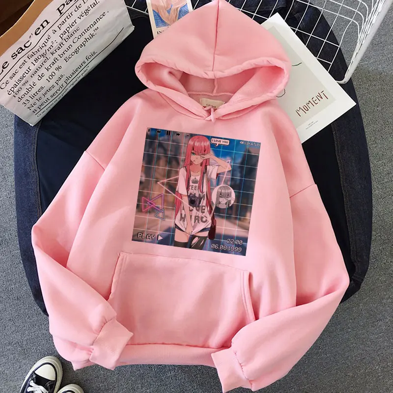 Darling In The Franxx Anime Harajuku Zero TWO Beautiful Girl Printed Sweatshirt Loose Chic Hip Hop Warm Hooded Streetwear Women