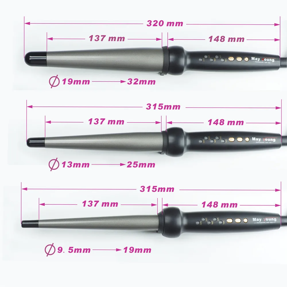 230/450 Degree Titanium Tourmaline Cearamic Conical Barrel Tapered Wand Hair Curler Curling Tong