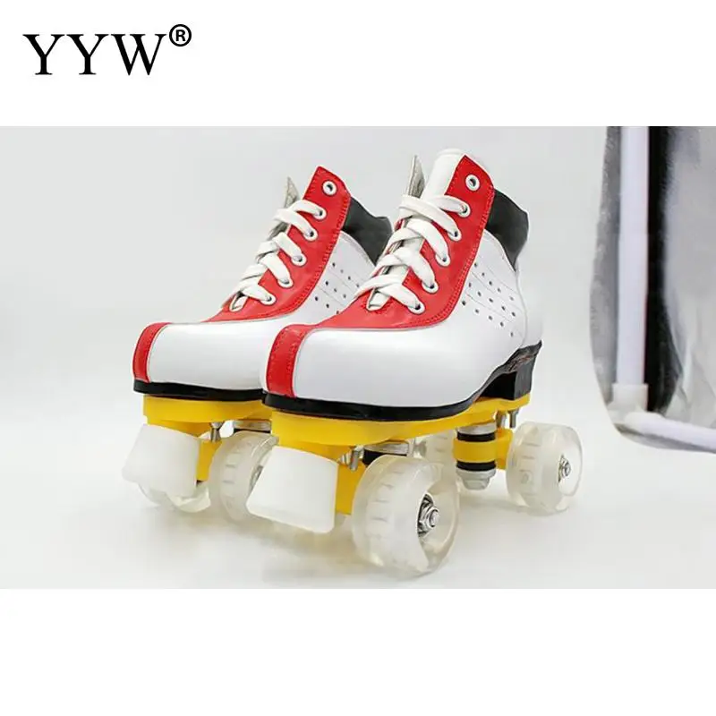 2021 High Quality Cowhide Leather Double Row Roller Skates Men Women Roller Shoes Flash Wheels Shoes 4 Wheels Patines Wrotki