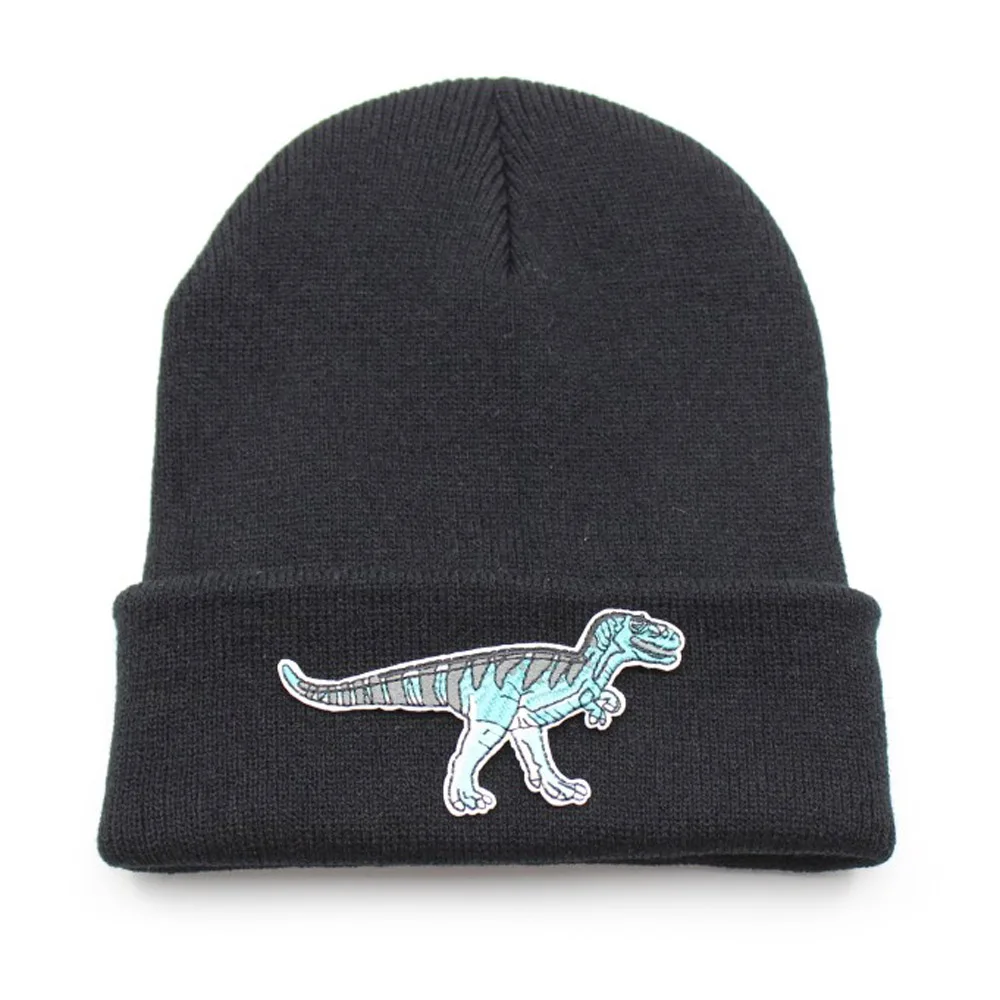 Mężczyźni kobiety czapka z dzianiny dinozaur Cartoon Beanie czapka czaszka czapka mankiet Brimless Retro Unisex hip hop elastyczne ciepłe zimowe