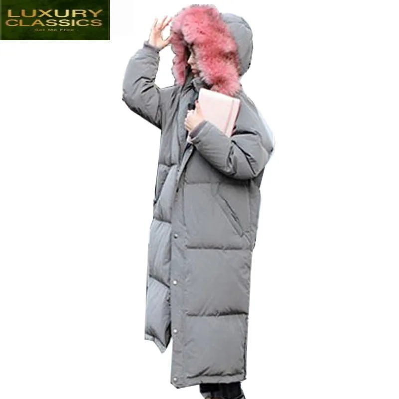 90% Duck Down Winter Jacket Women Long Parkas 2021 New Natural Racoon Fur Warm Down coats for women Overcoat Tops LX1261