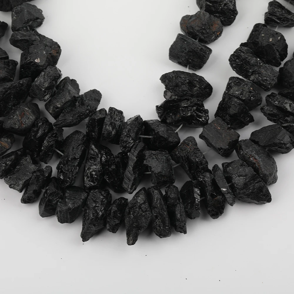 15.5\'\'/Strand,Natural Black Tourmaline Gemstone Drilled Irregular Nugget Loose Beads,Cut Chunky Stone Spacer Bracelet Making