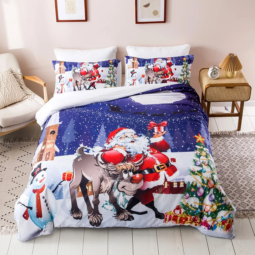 

Christmas Santa Claus Print Bedding Set 3Pcs Duvet Cover Pillowcase Twin Full Comforter Bed Gift For Kid