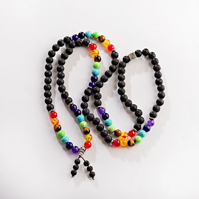 

2023 Luxury Natural Lava Stone Yoga Chakra Necklace And Bracelets For Women Men Healing Balance Lovers Friendship Jewelry