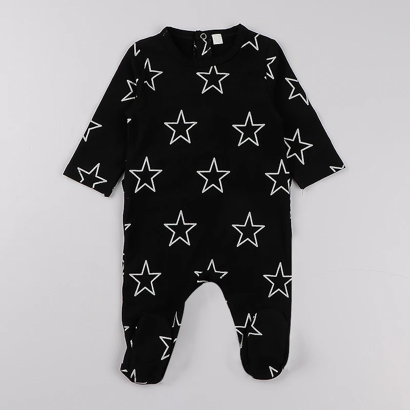 Baby rompers autumn kids clothes long sleeves children clothing black baby overalls gold silver stars kid clothes baby pajamas