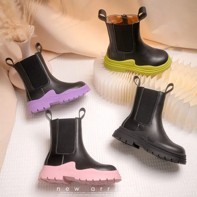Children\'s shoes Quality leather British style boots girls leather shoes Chelsea short boots children\'s shoes Ankel boots