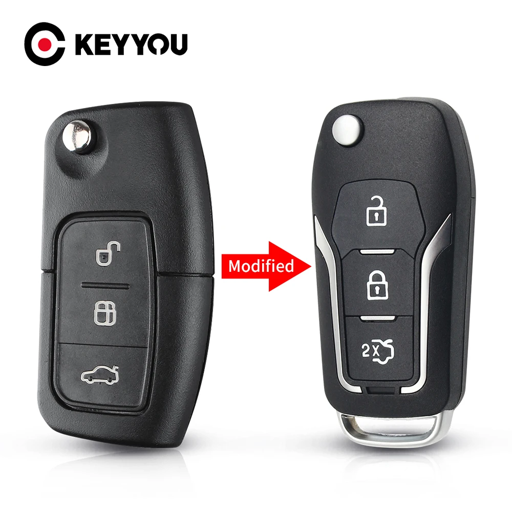 KEYYOU – coque de clé de télécommande à 3 boutons pour voiture, étui à rabat pour Ford Mondeo Focus Fiesta C Max S Max Galaxy HU101