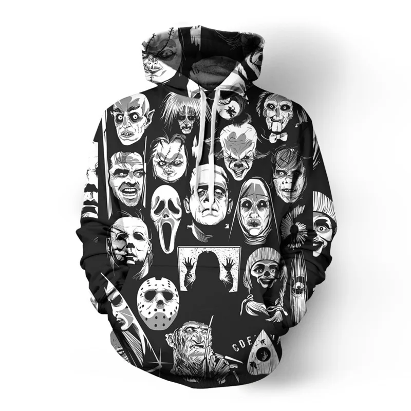 

Halloween Hoodie Horror Movies Characters Print Pullover Hoodie Michael Myers Sweatshirt Scary Ghost Jacket Adult Coat