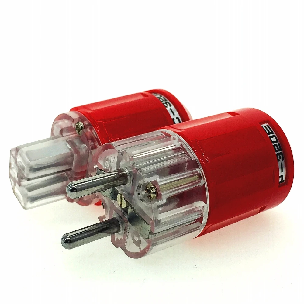 HIFI Oyaide P-320E/C-320E Rhodium Plated Copper Schuko EU AC Power Plug Ver IEC Connector Red transparent